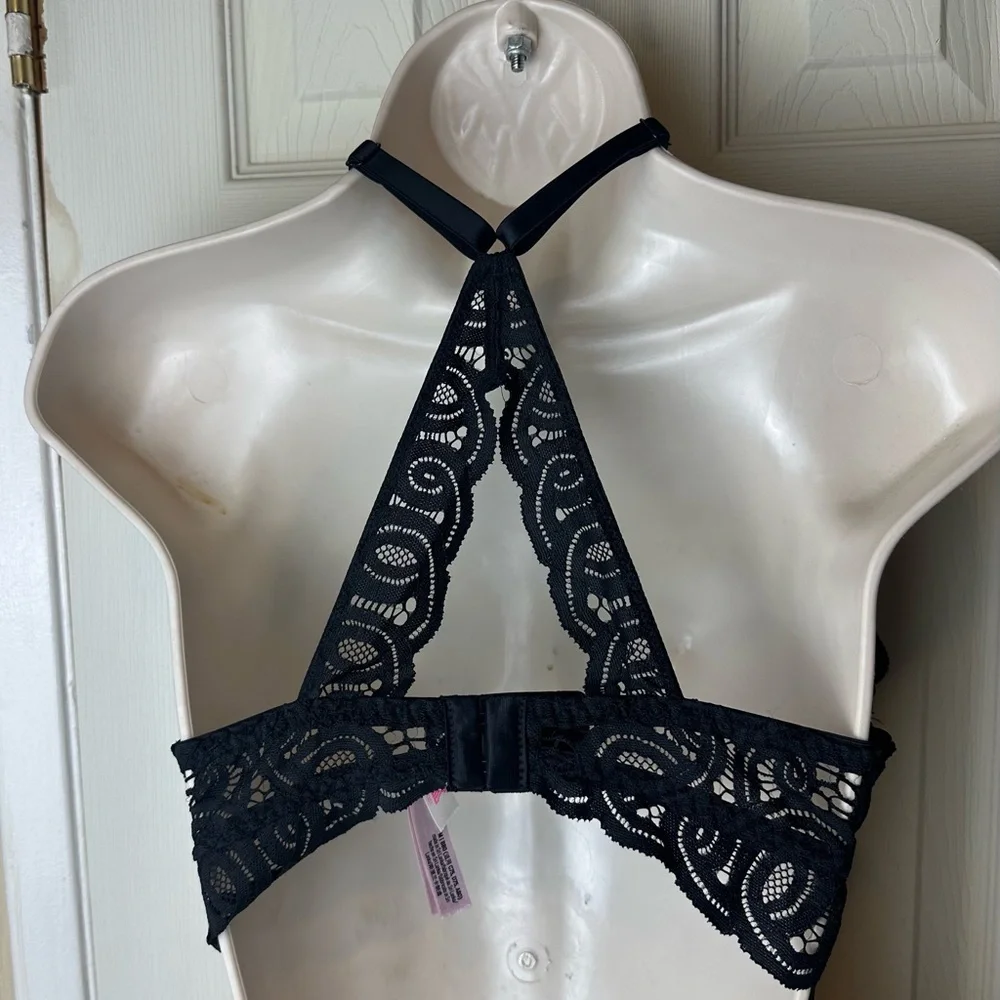 Victoria's Secret Black Lace High-Neck Bralette Racerback